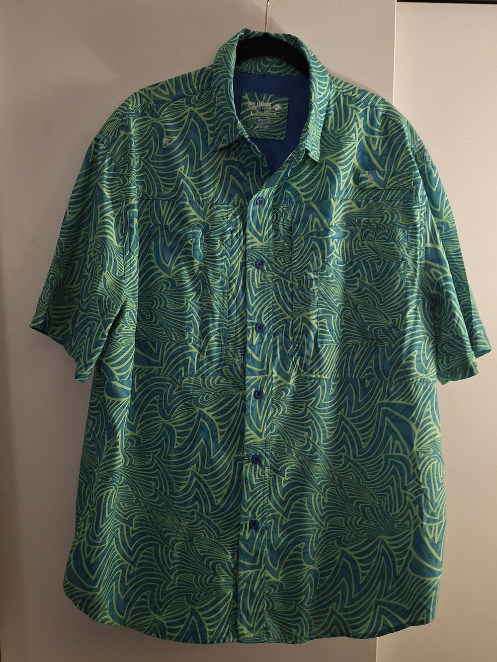 Reel Legends Green & Teal Swirl Short-Sleeve Button-Down Shirt